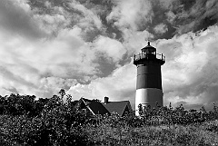 Nauset Lighthouse in Cape Cod on a Summer Day -BW